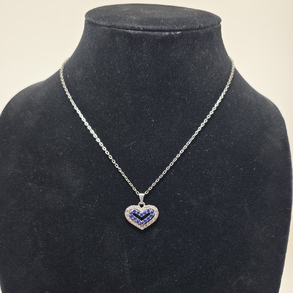 Elegant Silver Heart Necklace with Blue Accents